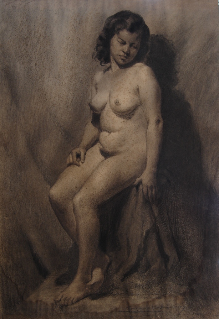 Nu feminino sentado (academia)