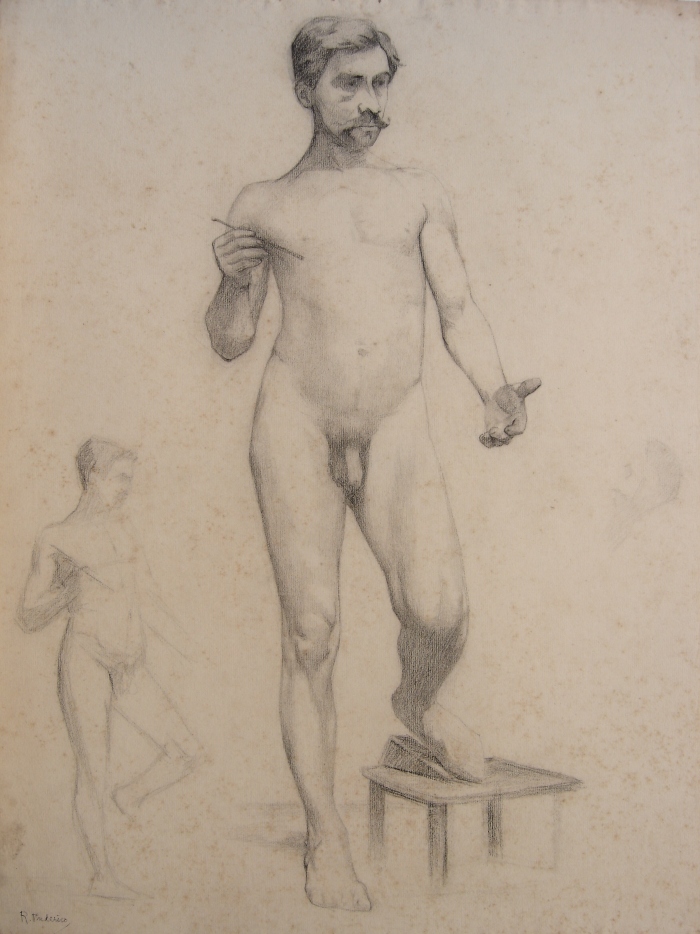 Nu masculino de pé - 2 croquis (academia)